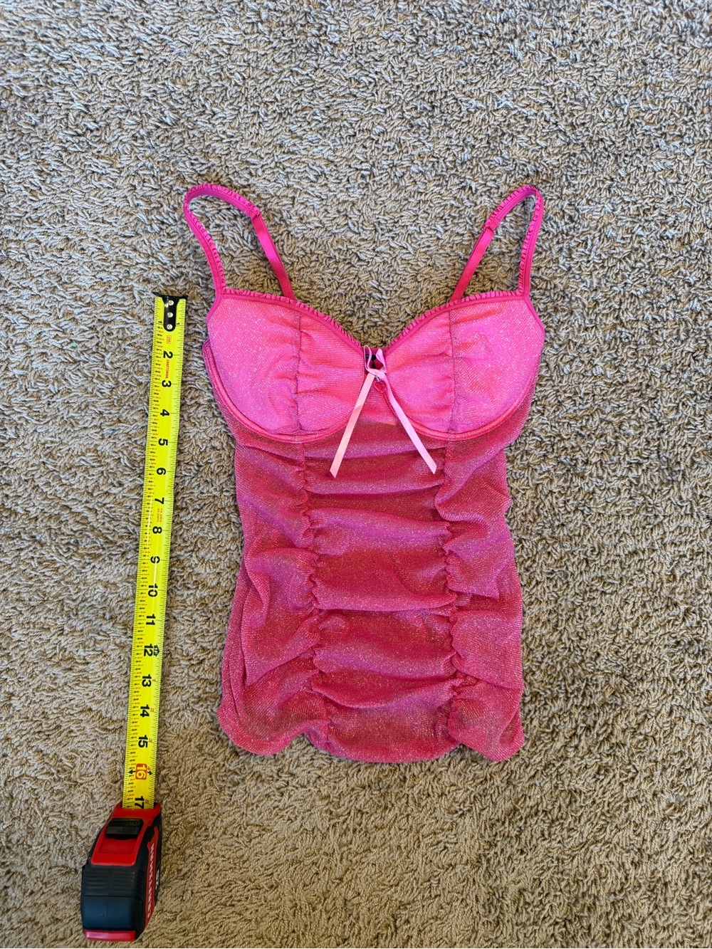 NWT Victoria's Secret Hot Pink Shimmer Ruffle Top - Picture 3 of 8